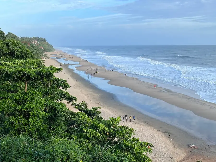 Papanasam beach at Varkala on a bright morning, seen from the cliff path
